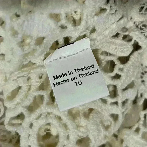 Blanc du Nil Sheer White Crochet Lace Sleeveless Top Swim Cover Up Fringe Size M - Picture 6 of 8